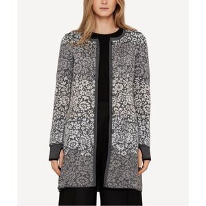 Oleana Flowerlace Long Grey Floral Wool Silk Cardigan